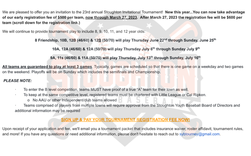 2023 SYB Invitational Tournament: Registration is OPEN!